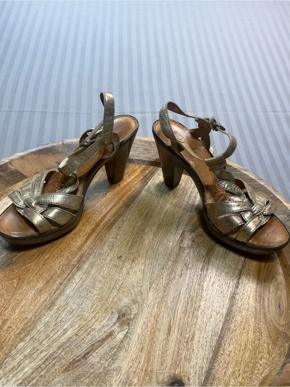Gold Leather Heels Børn Metallic Platform Party Sandals Size 9